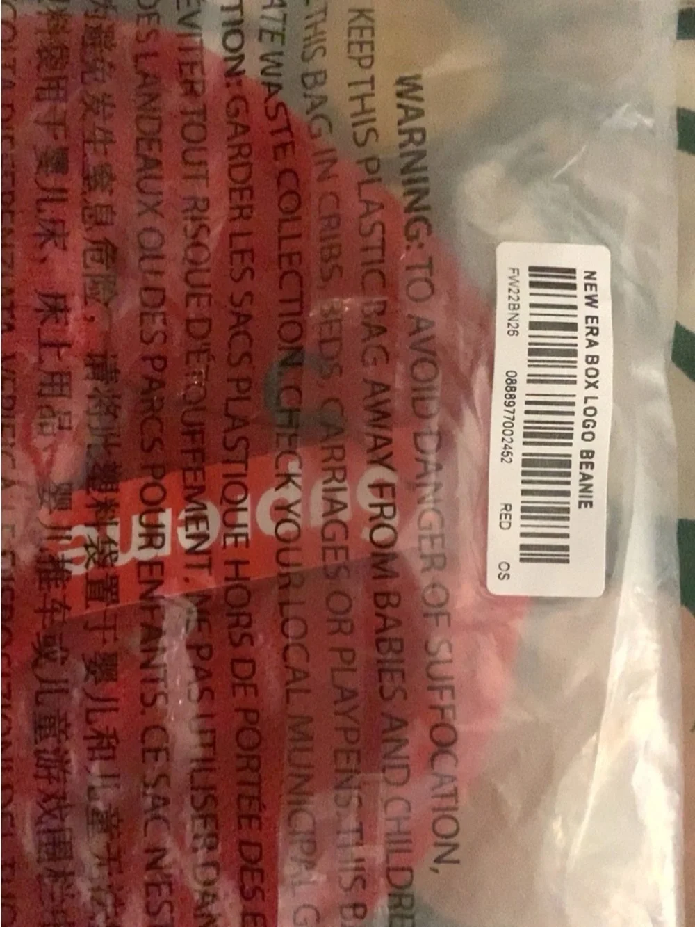Supreme Red and Black Beanie with White Logo Patch